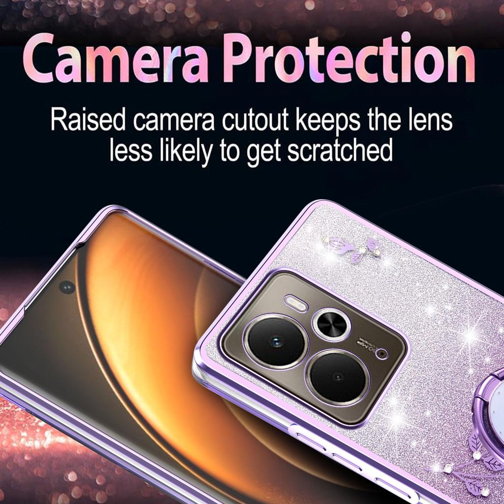 KADEM Pro Realme 14T 5G/14 5G Pouzdro Prsten Stojánek TPU Květiny Kryt na telefon Gradientní Třpytky