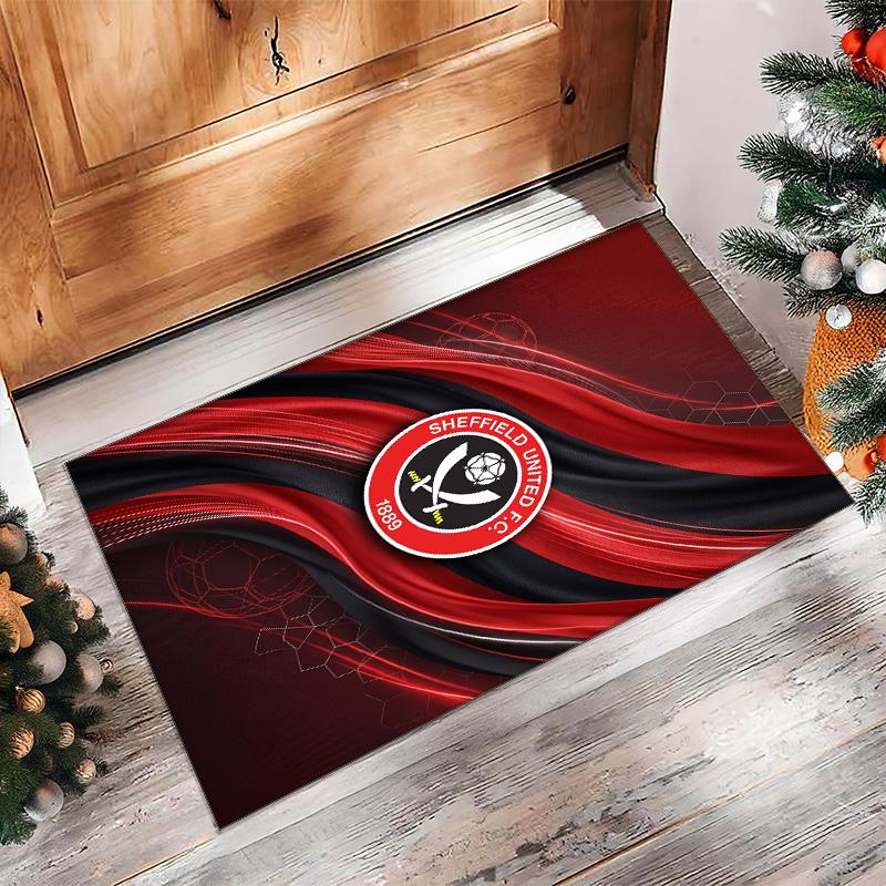 Sheffield United Football Print Crystal Velvet Rug, Comfortable Water Absorbent Non Slip Indoor Floor Carpet