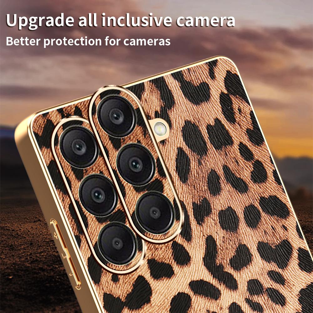 For Samsung Galaxy A26 5G Case Leopard Print PU Leather Coated PC+TPU Electroplating Phone Cover