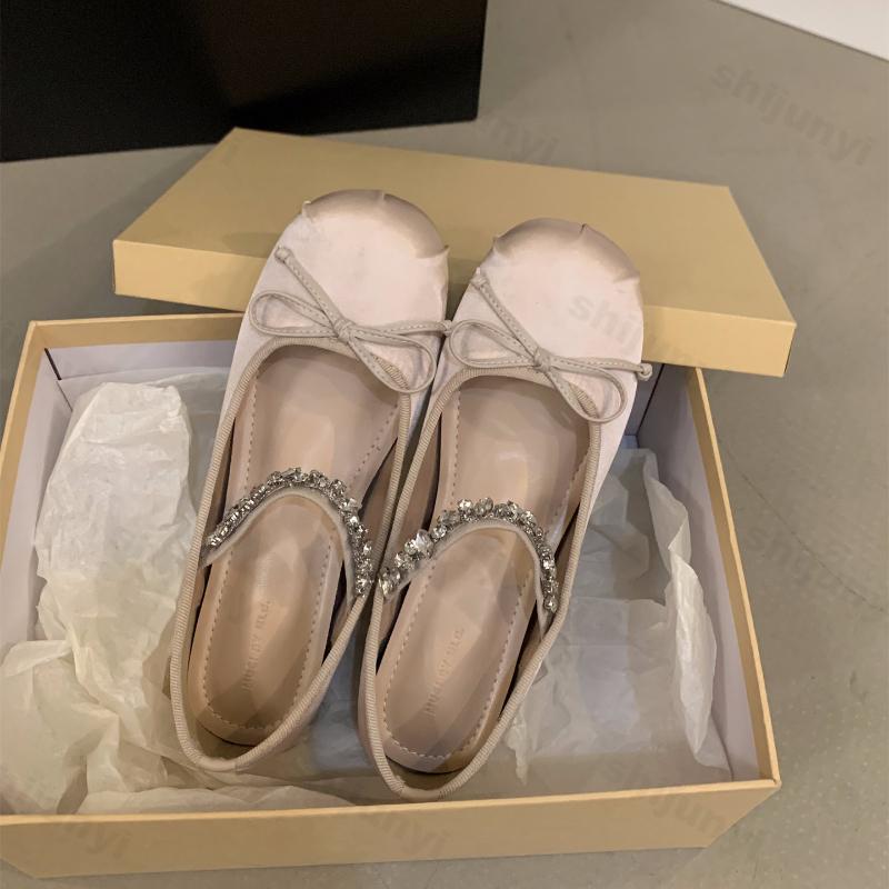 Fashion Women's Mary Jane Shoes Spring Autumn Fashion Bow Knot Rhinestone Ballet Shoes Comfortable Slip on Height Increase Outdoor Flats