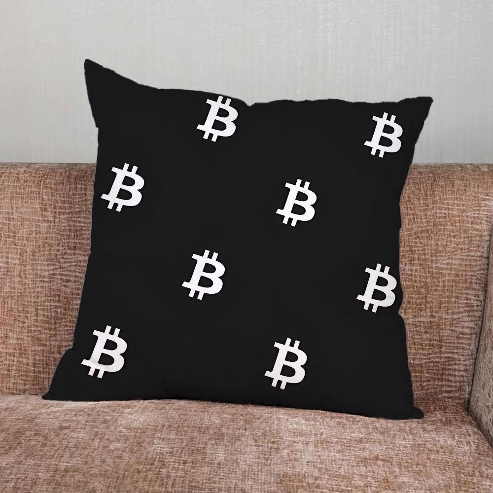 Crypto Currency Bitcoin BTC Pillow Case For Home Bedroom Car Office Decoration Living Room Sofa Cushion Cover Suitable
