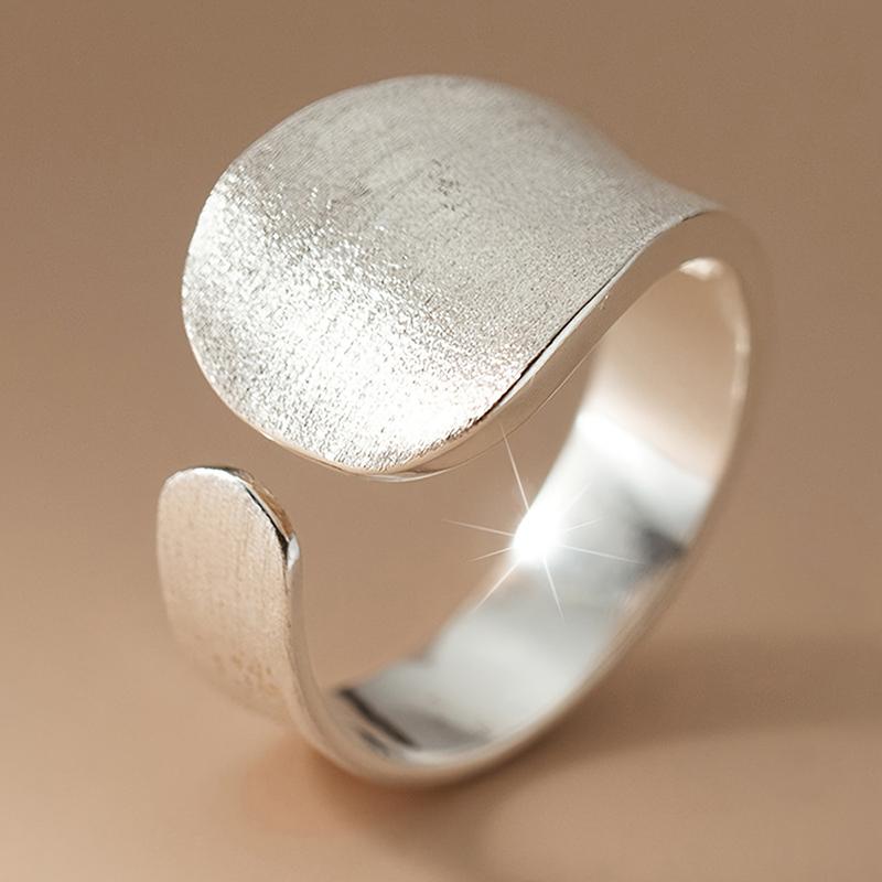 Minimalist Brushed Silver Color Adjustable Ring for Women Irregular Curved Matte Simple Stackable Statement Daily Jewelry