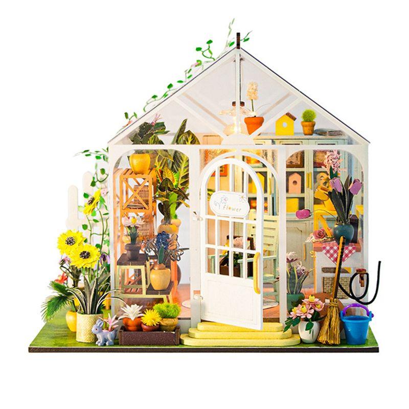 

AEE4-DIY Garden House Book Nook Shelf Insert Miniature Building Kits Wooden Doll House Flower Garden Room Bookshelf