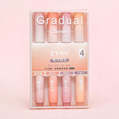 4ks/sada Macaron Color Gradient Zvýrazňovač Pera Kawaii Psací potřeby Studentské fixy Nástroj na kreslení Roztomilé školní kancelářské potřeby