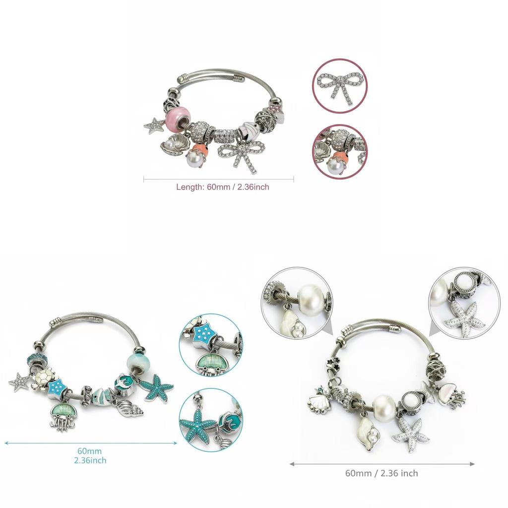 Ocean Theme Stainless Steel Beaded Bracelet With Starfish Sea Creatures For Women Summer Jewelry