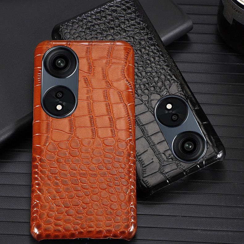 

Genuine Leather Half-Cover Case for OPPO A1 Series - Crocodile Pattern. A93s