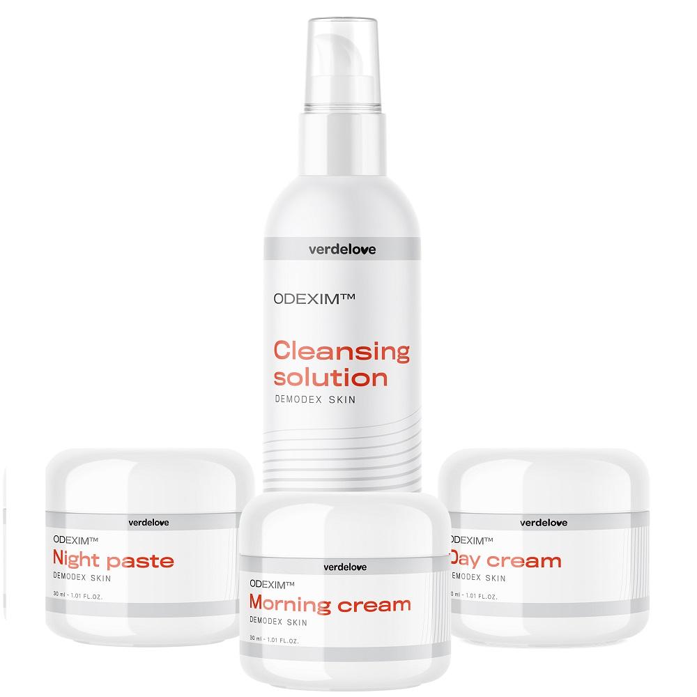 Odexim Complete Skincare Collection: Purifying Solution 150ml, Morning Cream 30ml, Day Cream 30ml, Night Paste 30ml
