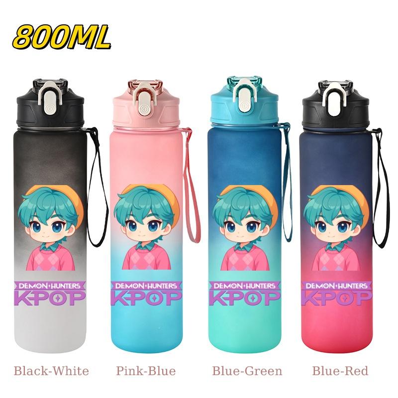 800ML KPop Demon Hunters Gradient Cartoon Print Large Capacity Straw Water Cup Outdoor Portable Sports Drink Bottles Travel Mug