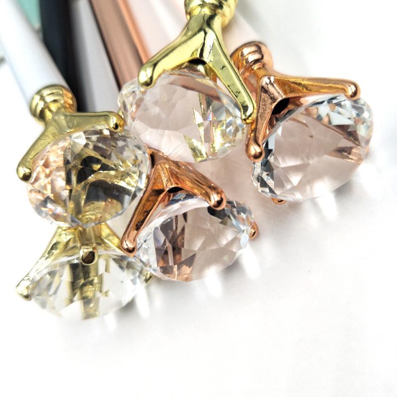 1pcs Popular Big Diamond Pen Metal Glass Fashion Water Diamond Pen Rotating Stationery Ball Pen Office Signature Pen