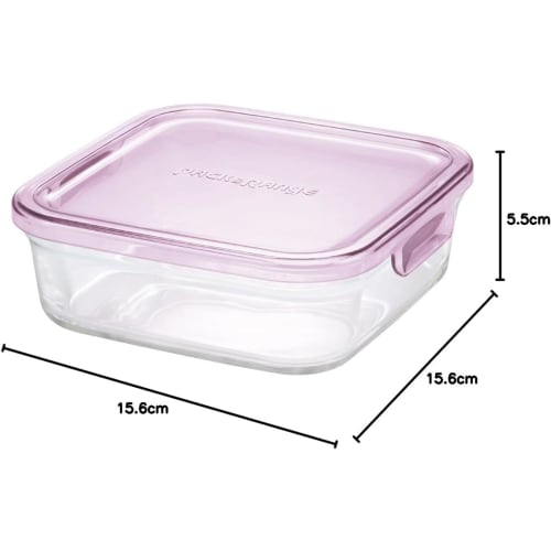 Iwaki Heat-Resistant Glass Storage Container, Pink, Square, Medium, 800ml, Pack & Microwave, KC3247N-P