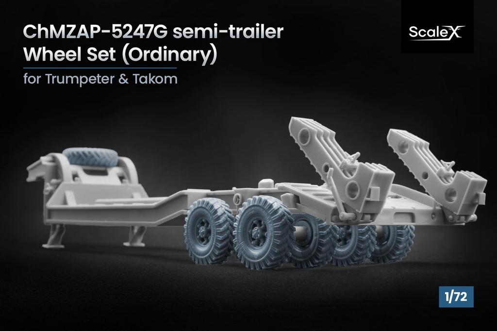 scale Wheel Set for plastic model SCXWM72007 Scale-X 1/72 CHMZAP-5247G Semi-Trailer (9 wheels) Trumpeter/Takom, kit, (Military Vehicle)