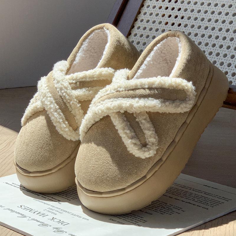 Lamb Wool Cotton Slippers Thick-soled Velvet Autumn and Winter Warm Indoor Home and Outdoor Wear Velcro All-inclusive Heel Cotton Shoes