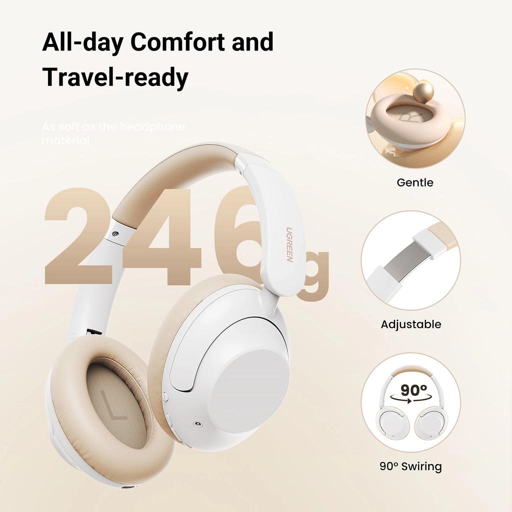Ugreen Hp202 Hitune Max5 On-Ear Wireless Headphones With Hybrid Anc Noise Reduction - White