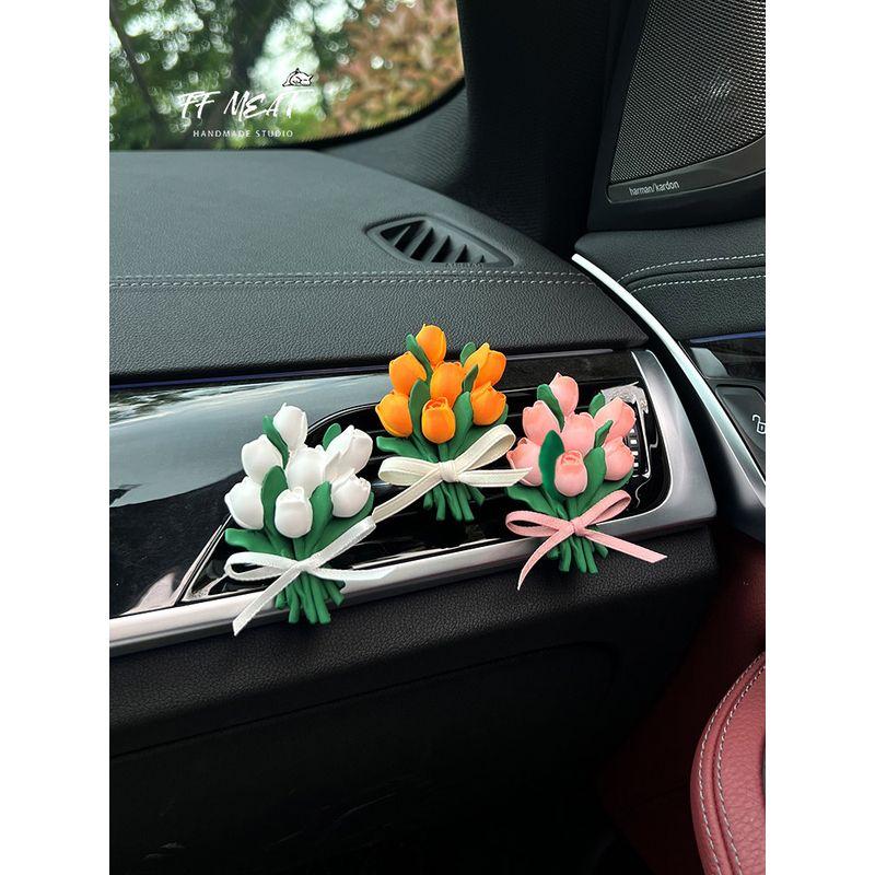 Car Air Freshener Pink Tulip Car Air Conditioning Vent Dashboard Decoration Aroma Diffuser Stone Goddess Gift
