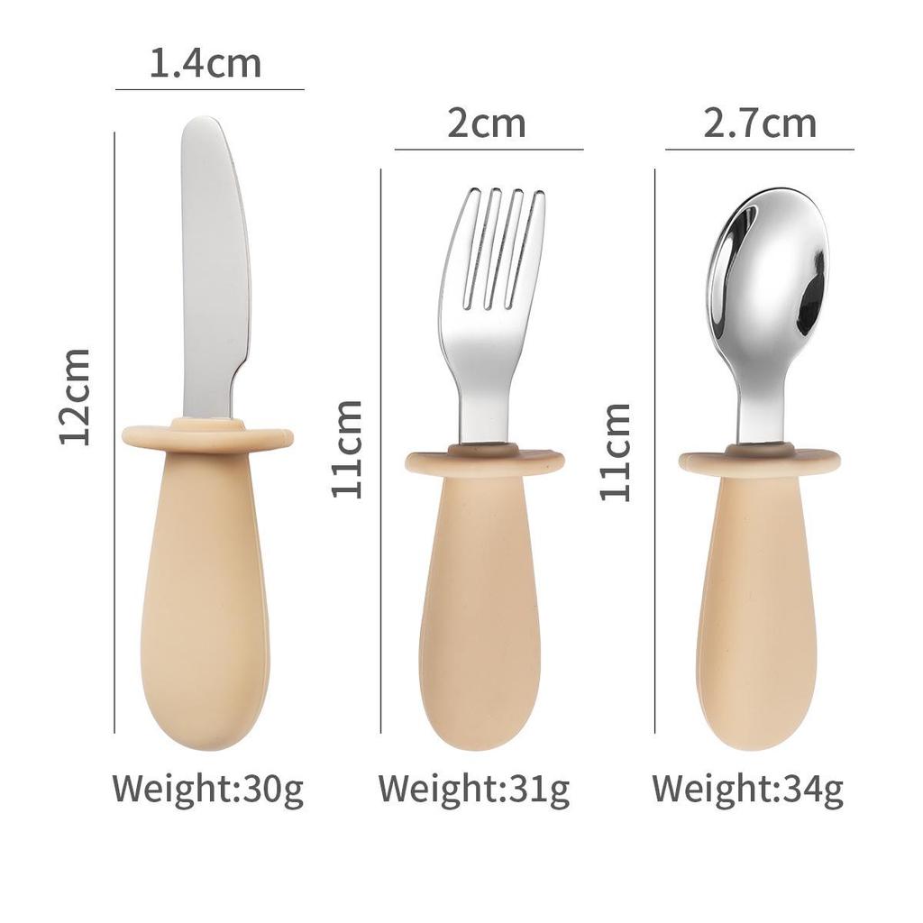 316 Stainless Steel Children's Utensil Set: Knife, Fork, Spoon with Silicone Handle for Infants and Toddlers, Portable Design for Mealtime.
