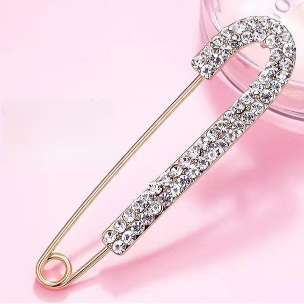Large Safety Pin Gold Color Jeans Buckle Luxury Rhinestones Brooches Scarf