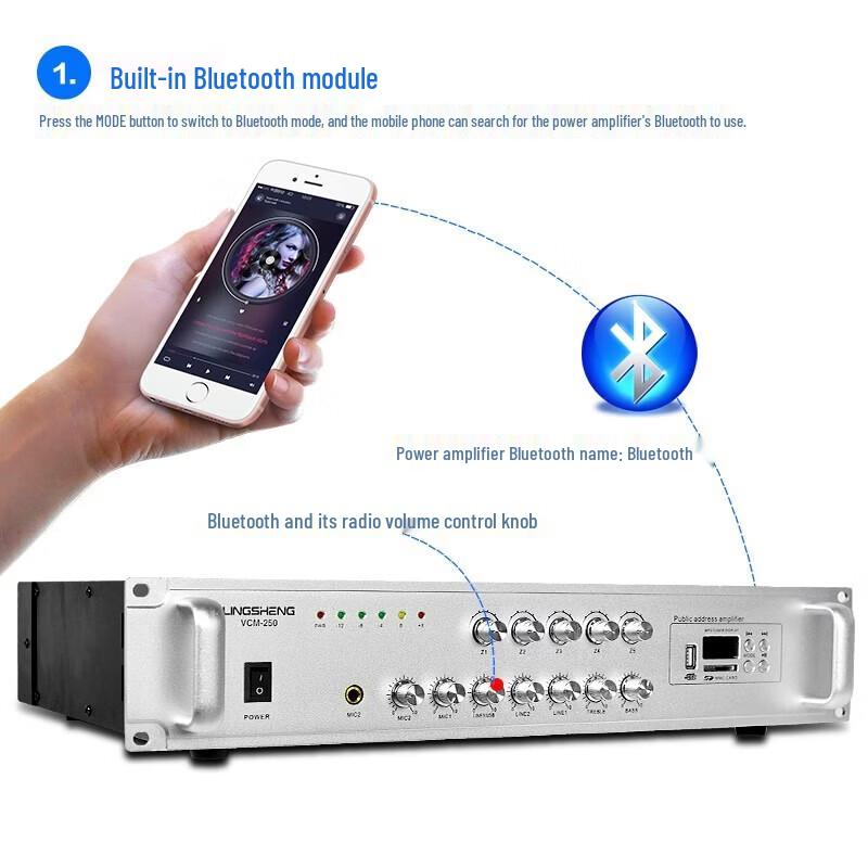 LINGSHENG High-Power Bluetooth Public Address Amplifier CN Plug (adapter Included)