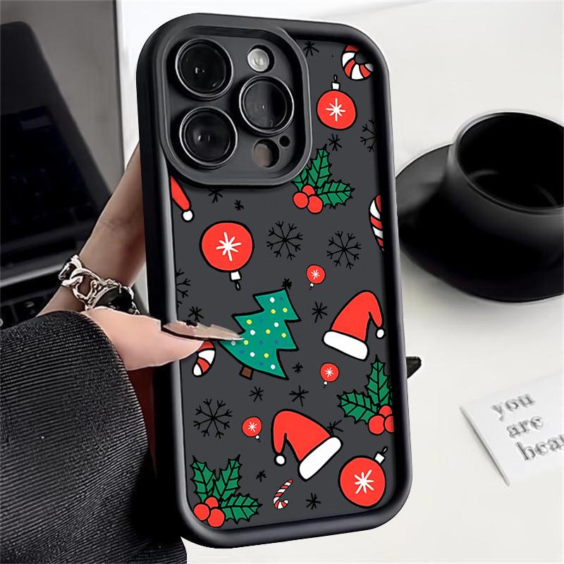 Cartoon Merry Christmas Pattern Matte Cover For iPhone 16 Pro Max 15 Plus 14 Pro 13 12 11 XS XR 17 Soft Silicone Len Protection Shockproof Phone Case
