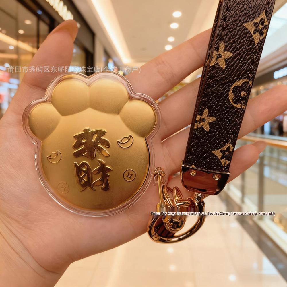 Pingente de Bolsa Gato da Sorte de Ouro Puro 999 20mg e Chaveiro de Urso