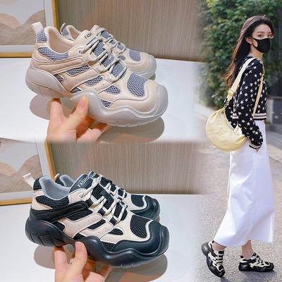 Foam Sole Leather Dad Shoes Women's 2026 Spring Ugly Cute Sneakers Flat Running Shoes Women's Shoes
