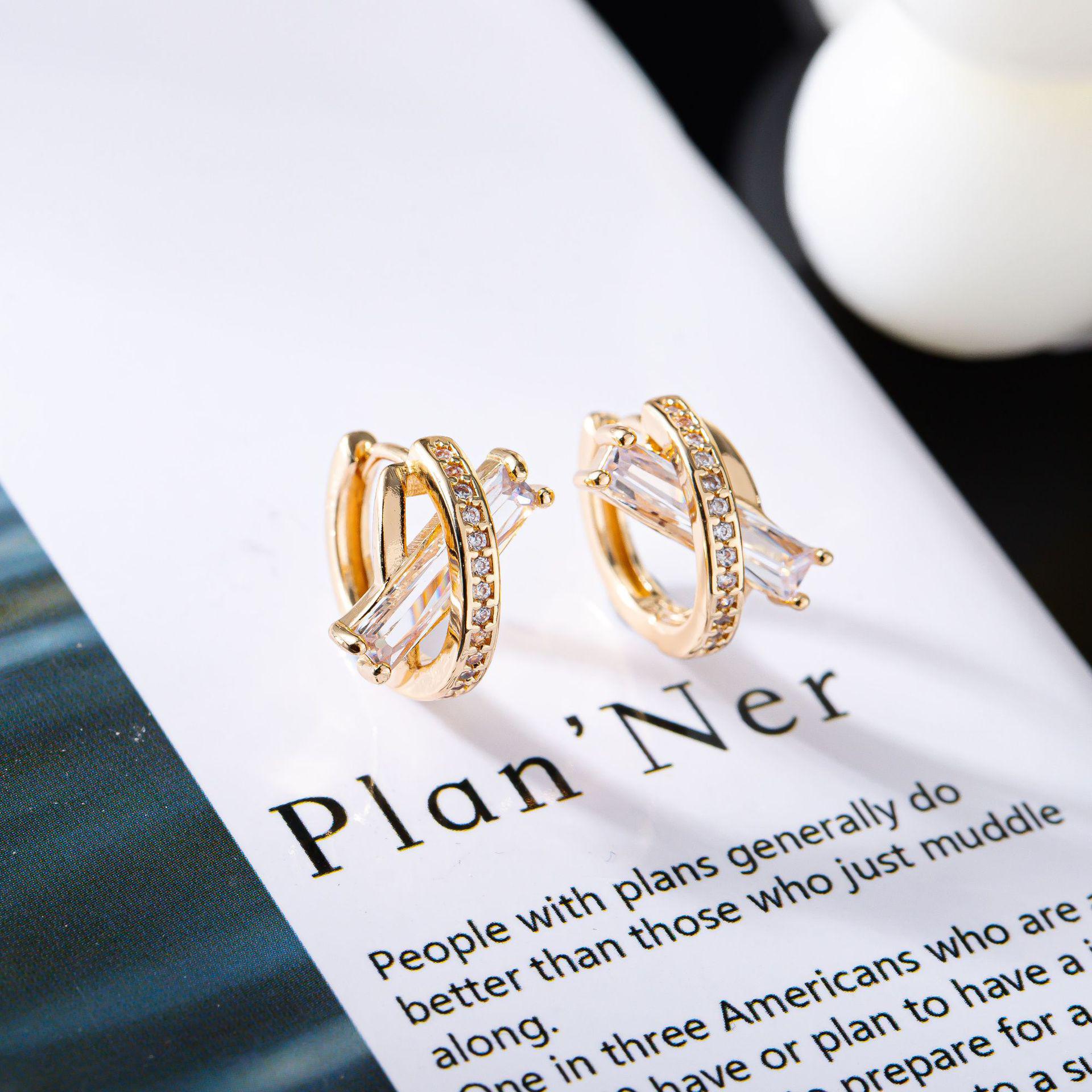 Elegant French Zirconia Intersecting Ear Cuff Hoop Earrings