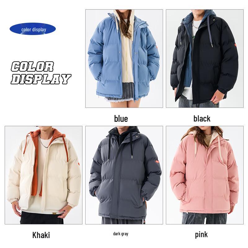 JEANSWEST Unisex Faux Two-Piece Hooded Puffer Jacket