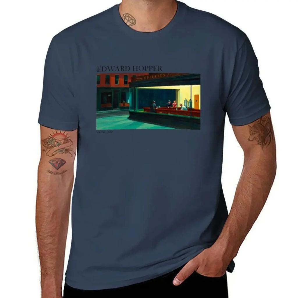 Edward Hopper Nighthawks T-Shirt blacks anime clothes Men's clothing