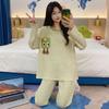 Paski Zielony Zestaw Piżamowy Damski Urocza Codzienna Bielizna Nocna Długi Rękaw Długie Spodnie Jesień Zima Piżama Dziewczęca Miękka Przytulna Piżama Damska