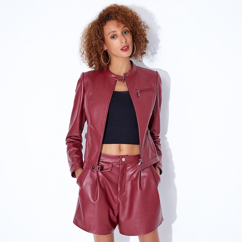 

Женская маленькая куртка из овчины бордового цвета, весна 2025 S (80-90 jin)