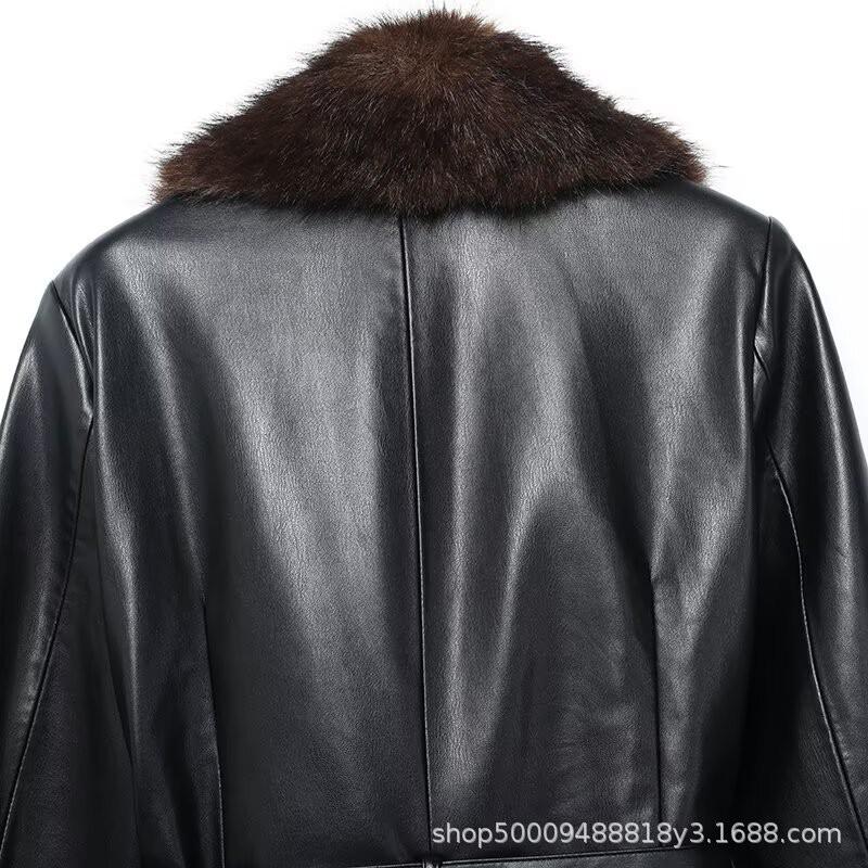 Womens Winter Faux Fur Trim Detachable Collar Long Coat Oversized Streetwear Style