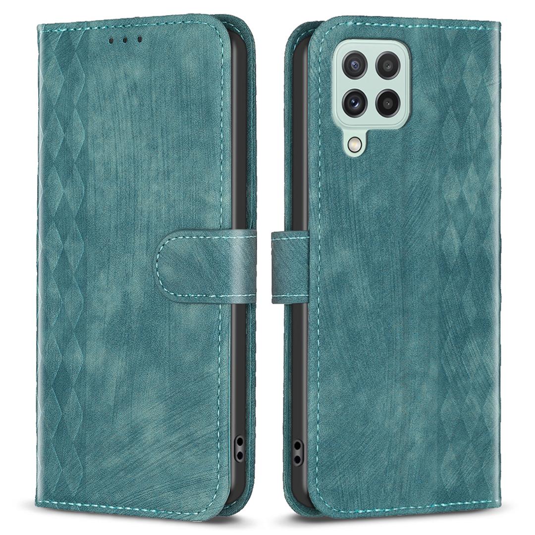 

For Samsung Galaxy A12 PU Leather+TPU Flip Cover Imprinted Pattern Shockproof Wallet Phone Case Green