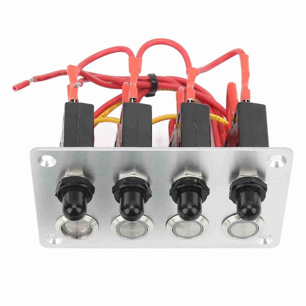 4 Gang Marine Switch Panel Blue LED Self Locking Push Button DC12V 16A Universal for Car Boat RV Tru