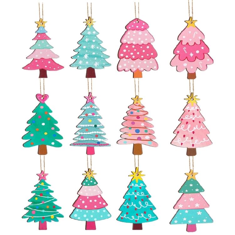 Natural Wood Christmas Hanging Decorations Vintage Inspires Carved Designs Pendant For Indoor Fireplaces Tree