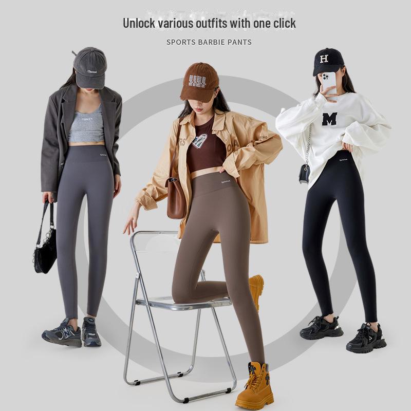 Women's High-Waisted Velvet Leggings - Thick, Warm Gray Yoga Pants for Autumn/Winter 2024