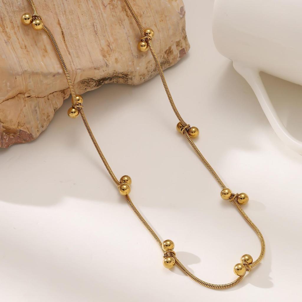 Geometric 304 Stainless Steel Necklace with Gold Ball Beads - Fashionable Light Luxury Jewelry