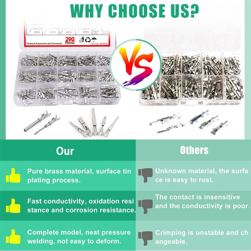 290PCS Crimp Pins Car Electrical Wire Terminal Pins Connector 21Type Electric Connector Pin Terminal Electric Non-Insulated Plug