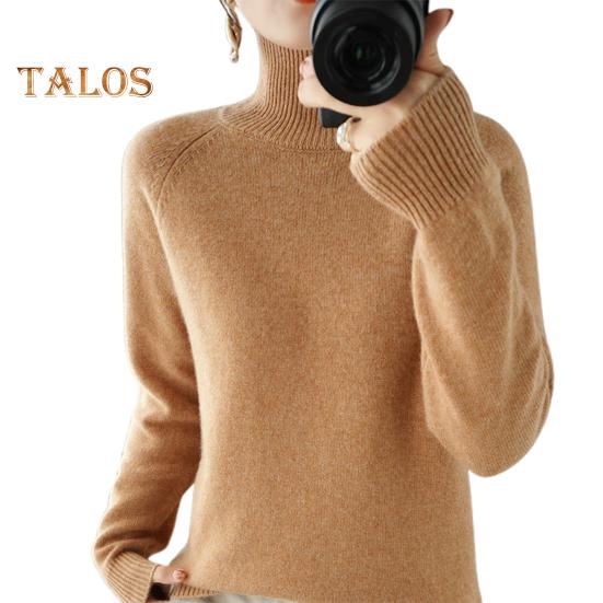 

Женский свитер с высоким воротником и длинным рукавом, трикотажные топы с ребристой отделкой, однотонные, свободного кроя, утолщенные топы S верблюд