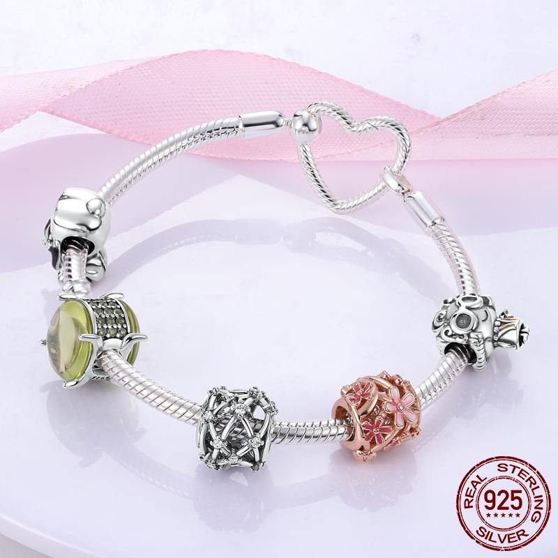 Trendy Femme Bracelet 925 Silver Moments Heart Closure Snake Chain Bracelet for Women Pulseras Mujer Jewelry Making