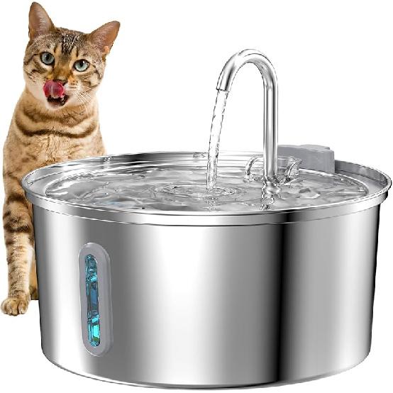 Cat Water Fountain Stainless Steel: 2.2 L Cat Fountain for Drinking - Automatic Pet Water Fountain for Cats Inside - Metal Cat Dog Water Dispenser