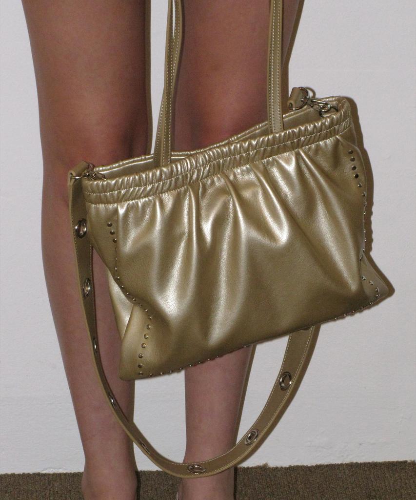 Partimento Women 2Way Studded Shirred Flat Bag_Gold
