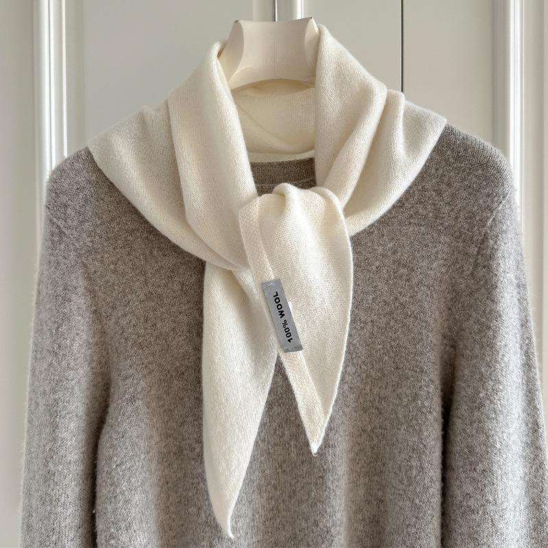 High-End Women's Triangle Scarf: 100% Australian Wool, Knitted Korean Style, Perfect for Autumn & Winter