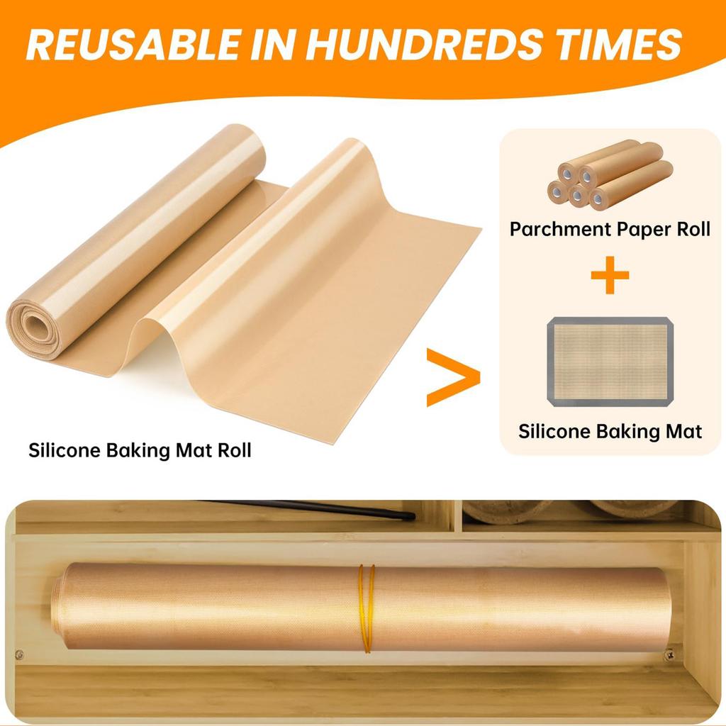 Silicone Baking Mat Roll, Large Reusable Heat Resistant Oven Liner for Cookie Bread, Non-stick Non Slip Dough Rolling Pastry Mat