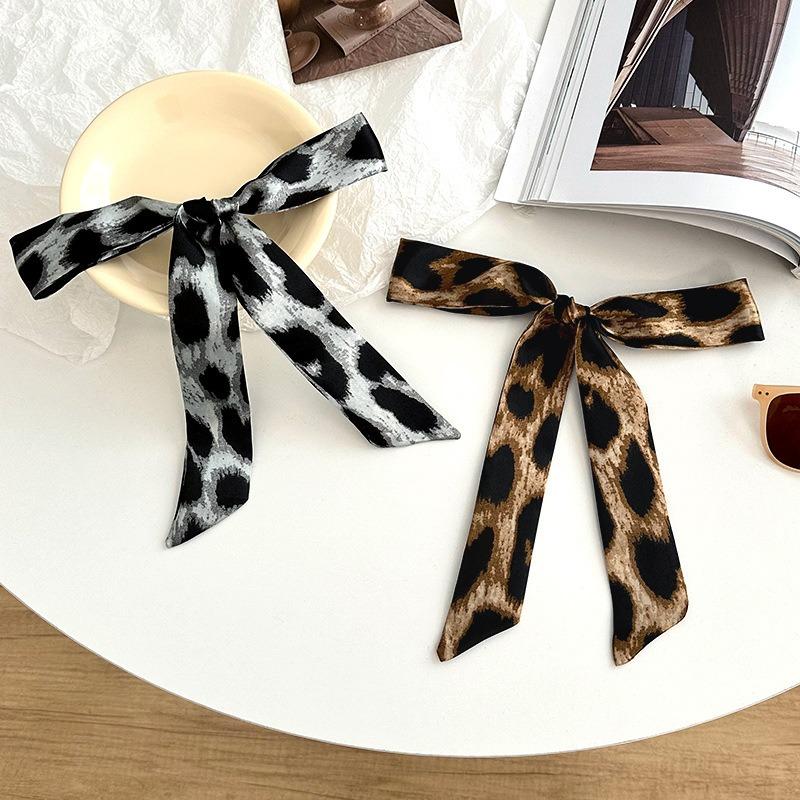 Long silk scarf new niche fashion versatile plaid leopard print neck scarf headscarf headband hair tie decorative belt