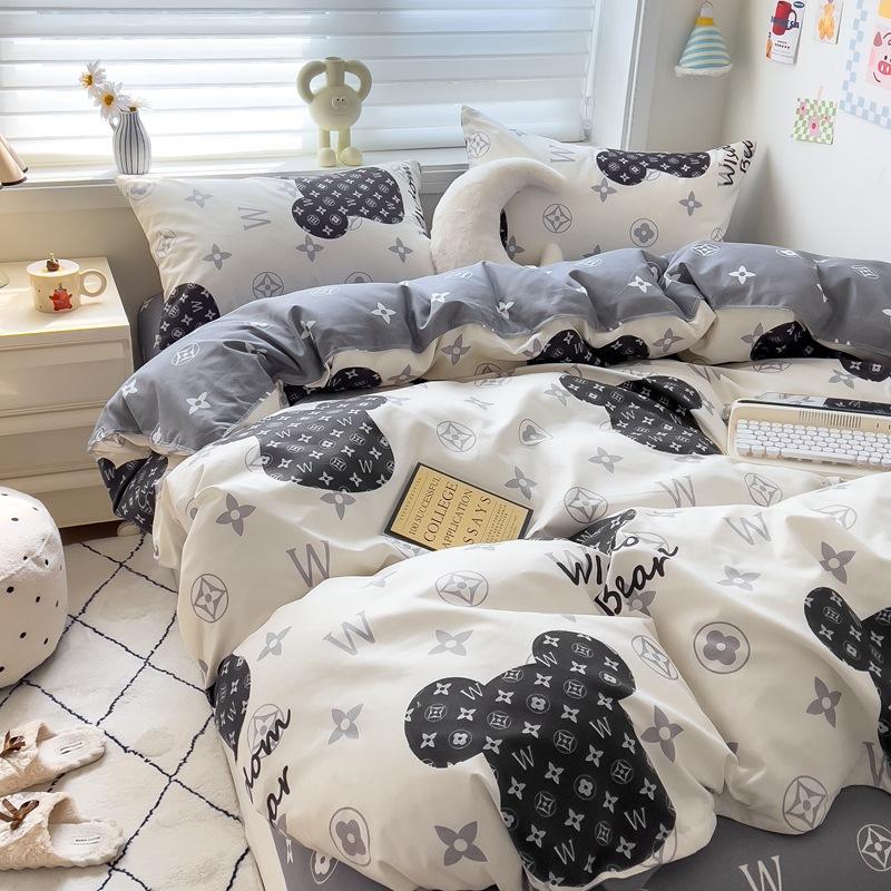 4Pcs Set Class A Maternal Infant Grade Small Fresh Grinding 4-Pcs Set Skin-Friendly Bed Sheet Washed Cotton Quilt Cover Dormitory 3-Piece Set