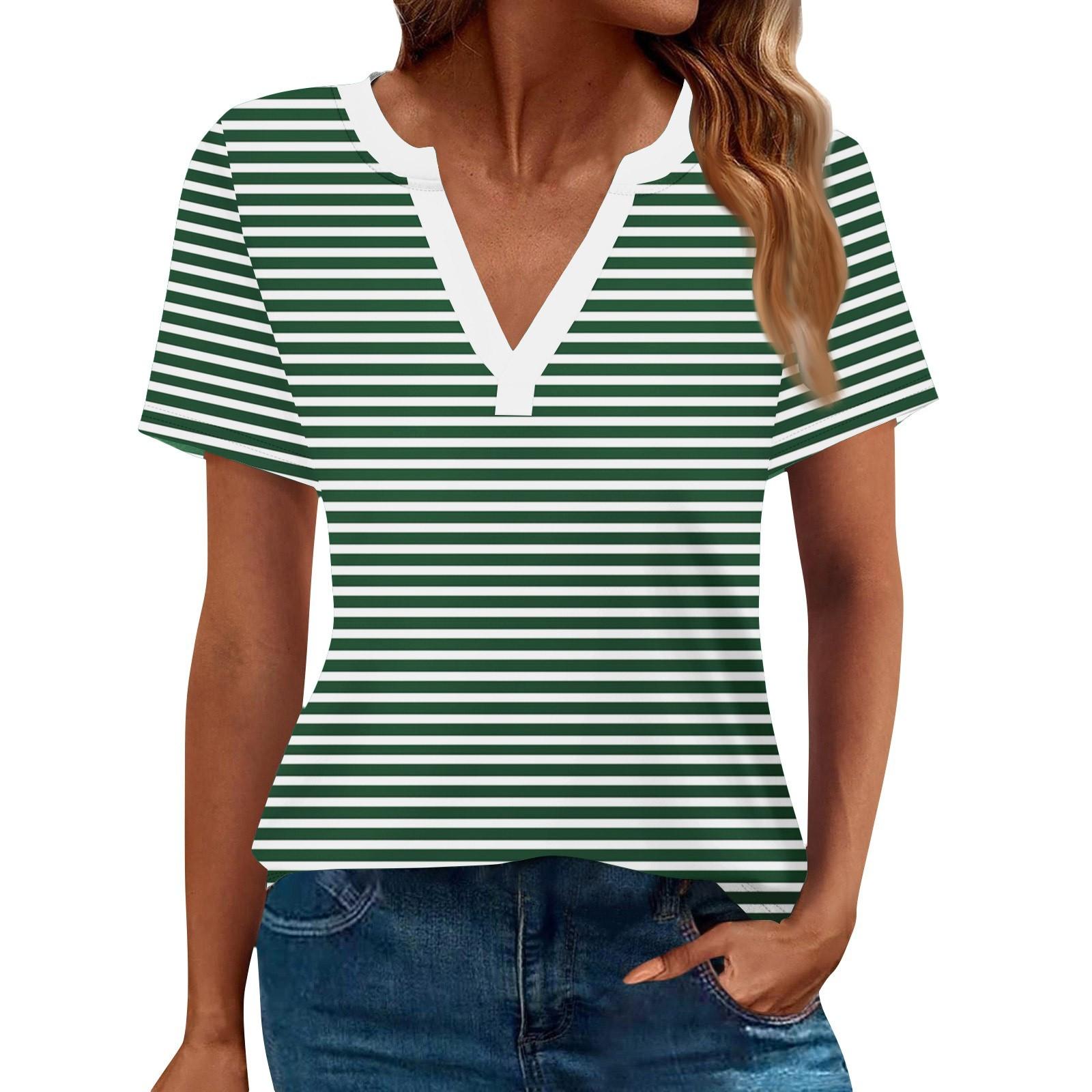 

Women s Summer Striped Short Sleeve V Neck Shirt Business Casual Loose T-Shirt Trendy Fashion Clothing Tops XXXL