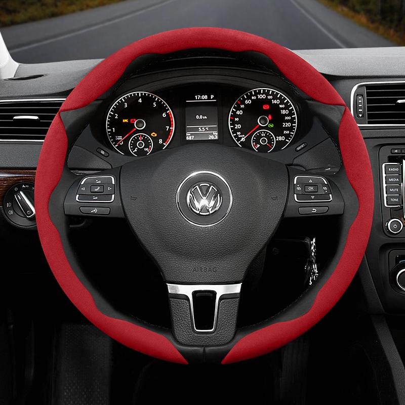 Suitable for Volkswagen Anti-Slip Buckle Segmented Suede Steering Wheel Cover Suitable for Polo Golf 5 6 7 Gol Cc Passat B6 B8 Jetta Scirocco T4
