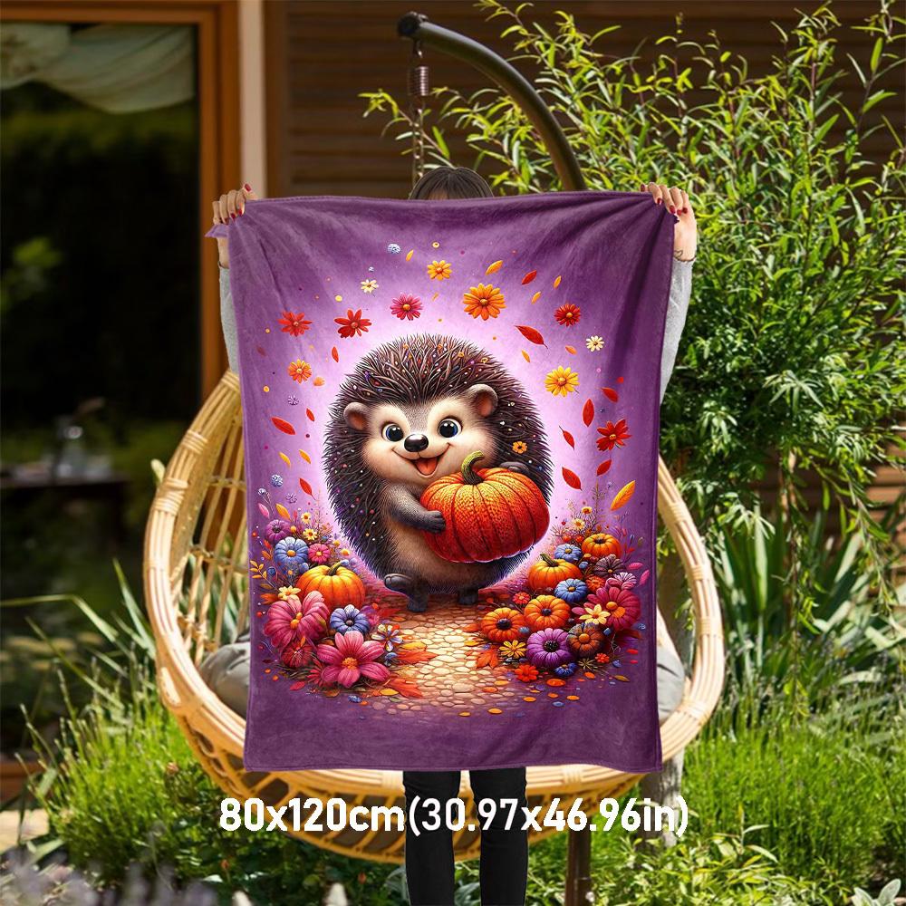 1PC Hedgehog, PumpkinOutdoor Flannel Blanket - Soft Plush Decor for Picnics, camping, Bedroom, Playroom, Office, or Lunch Break 1323A
