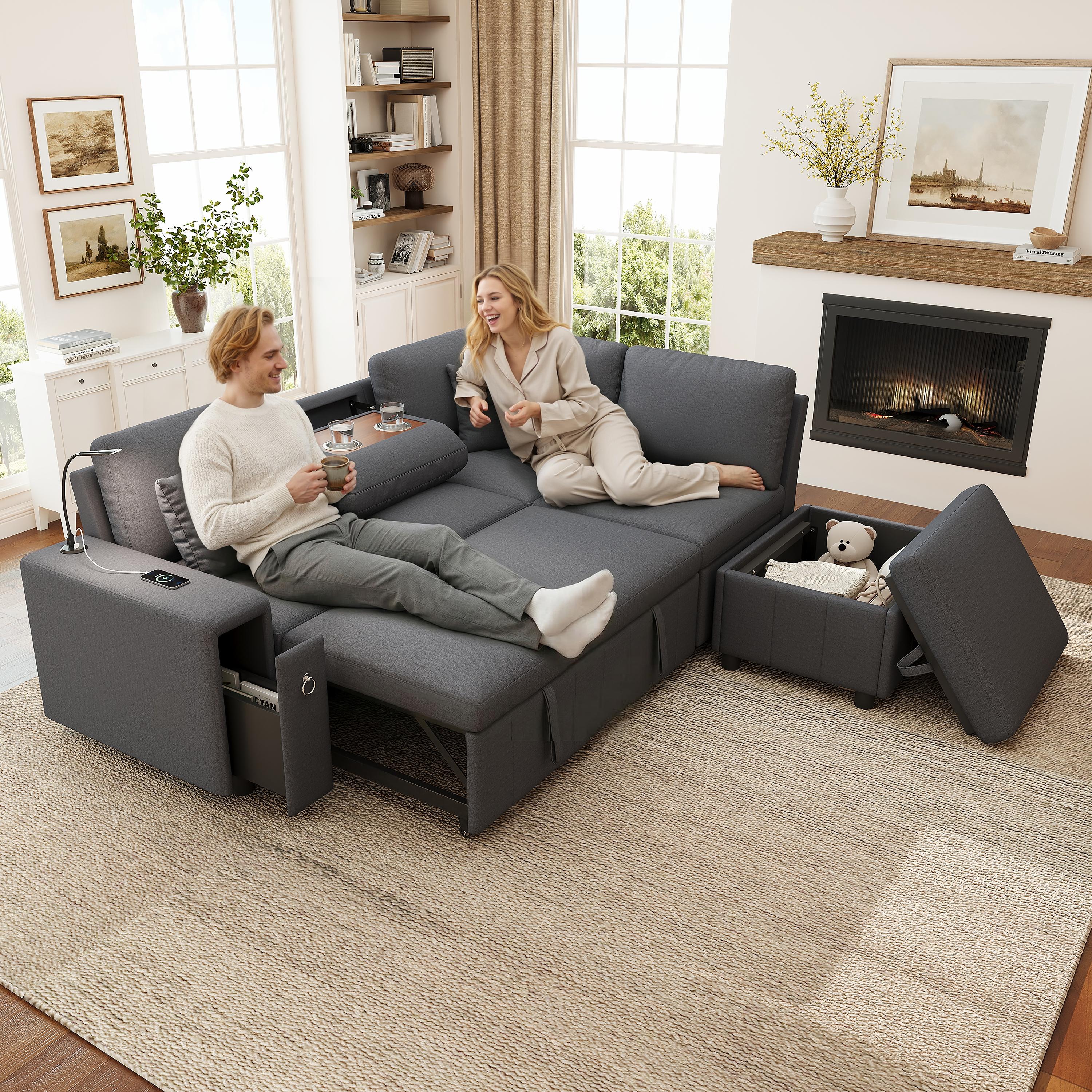 L-shaped pull-out corner sofa with sleep