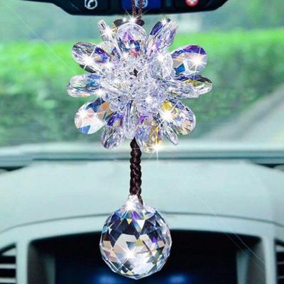 Rhinestone Flower Pendant Car Review Mirror Hanging Ornament Auto Interior Decor