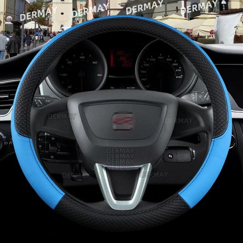 Funda para volante de coche Seat Ibiza 6L 6J 6P 6F KJ1 FR, piel sintética, antideslizante, 9 colores, accesorios para coche, envío rápido.